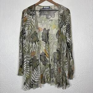 Simply Silk Watercolor Floral Sheer Long Sleeve Open Front Cardigan